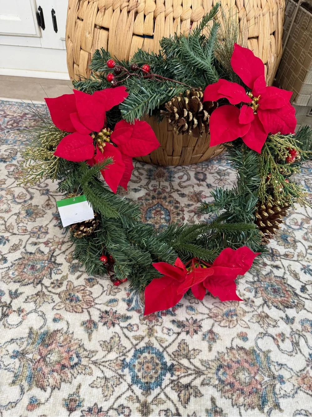 New Christmas Wreath Festive Red Poinsettia Holiday Wreath by old time pottery